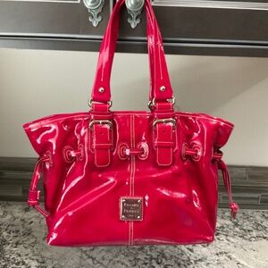 Dooney & Bourke Chiara hot pink patent leather glossy satchel shoulder handbag